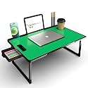 WONDWILD Foldable Wooden Mini Laptop Table for Bed, Study Table with Drawer, Tablet/Mobile Holder for Kids &amp; Adults->> (B_COTTED-Green)