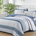 WONGS BEDDING Blue Quilt Set California King, Boho Stripe Bedding Set