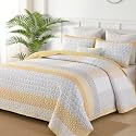 WONGS BEDDING Boho Full Size Quilt Size, Yellow Stripe Bedding Set