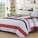 WONGS BEDDING Boho Queen Size Quilt Set, Black Red Striped Bedspread