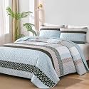 WONGS BEDDING Boho Quilt King Size, Patchwork Bedding Set, Blue Brown