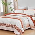 WONGS BEDDING Boho Quilt Set Queen, Stripe Bedspread Sets, Burnt Orange