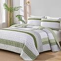 WONGS BEDDING Olive Green Quilt King Size, Bohemian Stripe Bedspread