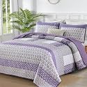 WONGS BEDDING Purple King Quilt Bedding Set, Bohemian Stripe Bedspread