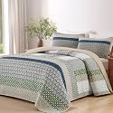 WONGS BEDDING Queen Quilt Set Khaki Green, 3 Pieces Striped Bedspread