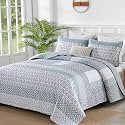 WONGS BEDDING Quilt Set Queen, 3 Pcs Boho Striped Plaid Bedspread, Green
