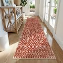 Wonnitar Moroccan 2'6"x8' Hallway Runner Rug, Washable Long Farmhouse Laundry Room Rug Runner, Non-Skid Boho Tribal Geometric Floor Carpet Runners for Kitchen Entrance Bathroom (Brown,2'6"x8')