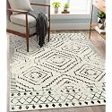 Wonnitar Moroccan 4x6 Area Rug, White Boho Rugs for Living Room, Washable Soft Large Rug for Bedroom,Non-Slip Geometric Throw Carpet, Low Pile Accent Mat for Nursery Bedside Dorm (Beige,4'x6')