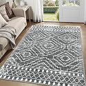 Wonnitar Moroccan 5x7 Washable Rug, Large Grey Area Rug for Living Room, Non-Slip Boho Bedroom Carpet Thin Soft Non-Shedding Farmhouse Rug for Dining Room Table Kitchen Home Office (Dark Grey,5'x7')