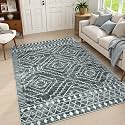 Wonnitar Moroccan 6x9 Area Rugs, Washable Grey Rugs for Living Room, Large Soft Bedroom Throw Rug, Non-Slip Stain Resistant Thin Boho Floor Carpet for Dining Room Home Office Decor (Dark Grey,6'x9')