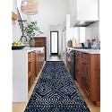 Wonnitar Moroccan Hallway Runner Rugs, 2'6"x10' Washable Non-Skid Blue Runner Rugs for Kitchen, Boho Non-Shedding Soft Long Runner Geometric Low Pile Carpet for Entryway Bathroom (Blue,2'6"x10')