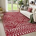 Wonnitar Moroccan Washable 5x7 Rug for Living Room, Soft Chrisrmas Rug for Bedroom, Non-Slip Stain Resistant Geometric Floor Carpet for Dining Table Kitchen Dorm (Red,5'x7')