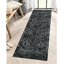 Wonnitar Washable Kitchen Runner Rug 2x6, Moroccan Black Runners for Hallway, Non Slip Bohemian Soft Bathroom Throw Mat Geometric Carpet Runner for Laundry Entryway Bedroom (Black,2'x6')
