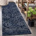 Wonnitar Washable Runner Rug for Kitchen, 2'6"x8' Moroccan Blue Hallway Carpet Runner, Non-Slip Long Geometric Rustic Entryway Floor Runner Soft Throw Mat for Bedroom Bathroom Closet (Blue,2'6"x8')