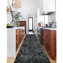 Wonnitar Washable Runner Rugs for Hallway 2'6"x10', Moroccan Non-Slip Black Long Kitchen Runner, Low Pile Boho Soft Carpet Runner for Entrance Living Room Entryway Bedroom (Black,2'6"x10')