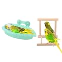 Wontee Bird Bath Parrot Bathing Tub Bird Mirror with Perch Toys for Budgies Parakeets Cockatiels Lovebirds Finches Canaries