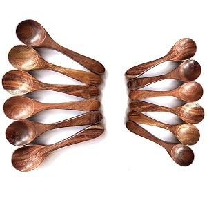 wood art store wooden small spoon set of 12 6 spoons 43939 and 6 spoons 53939 for tea coffee amp sugar  mini spice spoon for masala honey jam pickle amp milk powder wood spoon for kitchen amp jars
