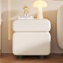 Wood Bedside Table with Two Drawers, Leather Wrapped Hidden Pull Design, Modern Storage Side Cabinet for Bedroom and Living Room Spaces(White,45cm/17.7in)
