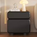 Wood Bedside Table with Two Drawers, Leather Wrapped Hidden Pull Design, Modern Storage Side Cabinet for Bedroom and Living Room Spaces(Black,45cm/17.7in)