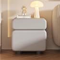 Wood Bedside Table with Two Drawers, Leather Wrapped Hidden Pull Design, Modern Storage Side Cabinet for Bedroom and Living Room Spaces(Light Gray,48cm/18.9in)