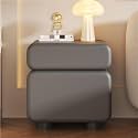 Wood Bedside Table with Two Drawers, Leather Wrapped Hidden Pull Design, Modern Storage Side Cabinet for Bedroom and Living Room Spaces(Gray,45cm/17.7in)