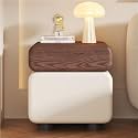 Wood Bedside Table with Two Drawers, Leather Wrapped Hidden Pull Design, Modern Storage Side Cabinet for Bedroom and Living Room Spaces(Brown White,48cm/18.9in)