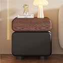 Wood Bedside Table with Two Drawers, Leather Wrapped Hidden Pull Design, Modern Storage Side Cabinet for Bedroom and Living Room Spaces(Brown Black,40cm/15.7in)