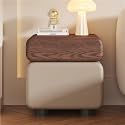Wood Bedside Table with Two Drawers, Leather Wrapped Hidden Pull Design, Modern Storage Side Cabinet for Bedroom and Living Room Spaces(Brown Khaki,45cm/17.7in)
