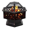 Wood Burning Bonfire Firebowl,22 Inch Hex-Shaped with Mesh Screen Firepits