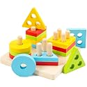 WOOD CITY Wooden Montessori Sorting &amp; Stacking Toys, Educational Shape Color Recognition Puzzle Stacker, Development &amp; Learning Toys Boys Girls