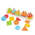 WOOD CITY Montessori Wooden Shape Sorter & Stacking Blocks, Sensory Toddler Toys for Early Learning, Fine Motor Skill Development, Birthday Gift Set for Toddler Boys and Girls