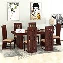 Wood Dining Table 6 Seater with Cushion Chair Set | 6 Seater Dining Table Set | Dining Table Set | Dining Room Set | Six Seater Dining Table | Home, Hotel and Office | Mahogany