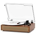 Wood Finish Bluetooth Record Player, 3-Speed Turntable