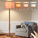 Wood Floor Lamps for Living Room Boho Farmhouse Floor Lamp with Remote Control,Dimmable Vintage Floor Lamp Mid Century Modern Standing Lamp with 3 Color Temperature Tall Floor Lamps For Bedroom Corner