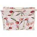 Wood Handles Knitting Bag Travel Yarn Organizer Crochet Bag for Knitting Needles Sewing Tools 16.5x11.8x4.3in(Red Flower)