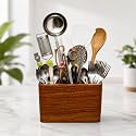 Wood Knife Stand/Holder - Empty Wood Knife Box/Knife Organizer for Kitchen Cutlery, Scissors, and Spoons (Brown, Classic 3-Compartment Organizer)