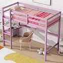 Wood Loft Bed Twin Size with Desk,Kids Loft Bed with Stairs and Rails for Toddlers Kids Teens Boys Girls,Solid Wood Salts Support,Noise-Free,Easy Assemble (Pink, Twin)
