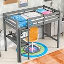 Wood Loft Bed Twin Size with Desk,Kids Loft Bed with Stairs and Rails for Toddlers Kids Teens Boys Girls,Solid Wood Salts Support,Noise-Free,Easy Assemble (Grey, Twin)