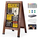 Wood Magnetic A-Frame Chalkboard Signs, 40" x 20" Large Sandwich Board Signs Outdoor, Double-Sided Sidewalk Blackboard for Business, Wedding, Vendor Display, Coffee Shope - Brown