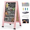 Wood Magnetic A-Frame Chalkboard Signs, 40" x 20" Large Sandwich Board Signs Outdoor, Double-Sided Sidewalk Blackboard for Business, Wedding, Vendor Display, Coffee Shope - Pink