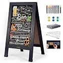 Wood Magnetic A-Frame Chalkboard Signs, 40" x 20" Large Sandwich Board Signs Outdoor, Double-Sided Sidewalk Blackboard for Business, Wedding, Vendor Display, Coffee Shope - Black
