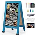 Wood Magnetic A-Frame Chalkboard Signs, 40" x 20" Large Sandwich Board Signs Outdoor, Double-Sided Sidewalk Blackboard for Business, Wedding, Vendor Display, Coffee Shope -Blue