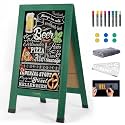 Wood Magnetic A-Frame Chalkboard Signs, 40" x 20" Large Sandwich Board Signs Outdoor, Double-Sided Sidewalk Blackboard for Business, Wedding, Vendor Display, Coffee Shope - Green