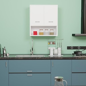wood van 2 inside door multipurpose wall mounted cabinet with adjustable amp fixed shelf  storage for kitchen bathroom home amp office  assembly-diy  color-white  size-60x33x638 cm