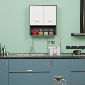 wood van 2 inside door multipurpose wall mounted cabinet with adjustable amp fixed shelf  storage for kitchen bathroom home amp office  assembly-diy  color-grey amp white  size-60x33x638 cm