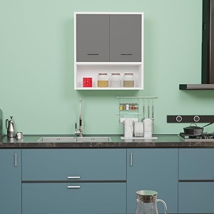 wood van 2 inside door multipurpose wall mounted cabinet with adjustable amp fixed shelf  storage for kitchen bathroom home amp office  assembly-diy  color-white amp grey  size-60x33x638 cm