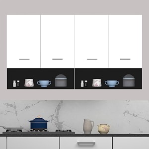 wood van 4 door multipurpose wall mounted cabinet with open shelf  storage for kitchen bathroom office amp living room  color-black amp white