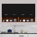 WOOD VAN 4 Door Multipurpose Wall Mounted Cabinet with Open Shelf | Storage for Kitchen, Bathroom, Office &amp; Living Room | Color-Cherry Pine &amp; Black
