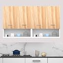 WOOD VAN 4 Door Multipurpose Wall Mounted Cabinet with Open Shelf | Storage for Kitchen, Bathroom, Office &amp; Living Room | Color-White &amp; Asian Light