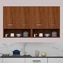 WOOD VAN 4 Door Multipurpose Wall Mounted Cabinet with Open Shelf | Storage for Kitchen, Bathroom, Office &amp; Living Room | Color-Cherry Pine